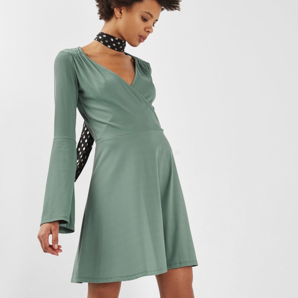 Topshop | Ribbed Bell Sleeve Dress